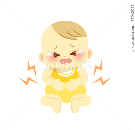 插圖素材：因誤食或腹痛而受傷的嬰兒，捂著肚子紅著臉哭 87042081
