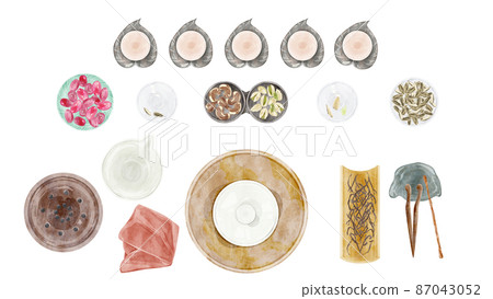 中國茶會工具手繪水彩風格插圖 87043052