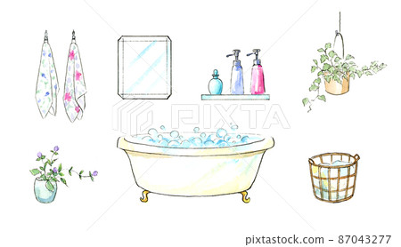 Bathroom watercolor illustration analog hand-painted 87043277