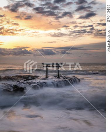 Hitachinaka City, Ibaraki Prefecture Oarai Isosaki Shrine Morning of the torii gate of the rough Kamiiso 87043495