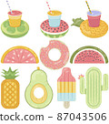A set of inflatable mattress icons in various shapes for pool parties, beach holidays and hotel vacations. Vector illustration 87043506