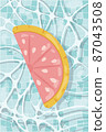 Inflatable mattress in the shape of a grapefruit in the pool, pool party, beach vacation, hotel vacation with inflatable toys. Vector illustration 87043508