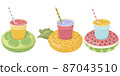A set of inflatable mattress icons in various shapes for pool parties, beach holidays and hotel vacations. Vector illustration 87043510