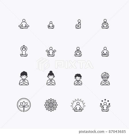 Bundle of meditation yoga flat line icons collection. simple  design vector 87043685