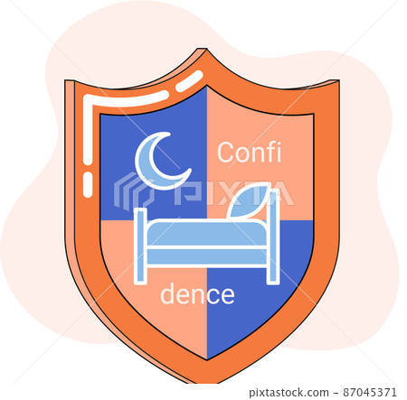 Confidence text quote in shield with bed. Colourful emblem, phrase for personal growth, posters Confidence text quote in shield with bed. Colourful emblem, phrase for personal growth, posters 87045371