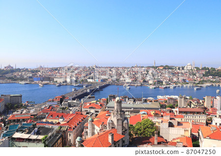 Aerial view of Istanbul, Suleymaniye Mosque and Bosphorus, Turkey. Top view from Galata Tower Aerial view of Istanbul, Suleymaniye Mosque and Bosphorus, Turkey. Top view from Galata Tower 87047250