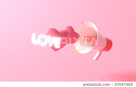 3D rendering Red-White megaphone on pink background of speaker speech for Valentine day. Minimal My love glow light heart pastel. illustration 3D rendering Red-White megaphone on pink background of speaker speech for Valentine day. Minimal My love glow light heart pastel. illustration 87047469