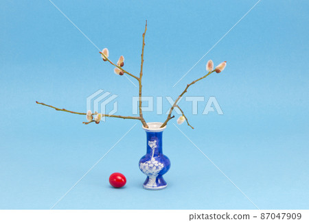 easter time vase with egg and pussy-willow easter time vase with egg and pussy-willow 87047909
