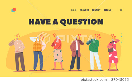 Senior Characters Thinking, Have a Question Landing Page Template. Forgetful Pensive Elderly People with Alzheimer 87048053