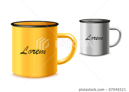 Mockup of enamel mug photorealistic realistic vector illustration isolated. 87049321