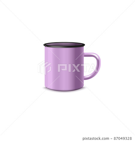 Steel purple mug mockup in realistic 3d style, vector illustration isolated on white background. 87049328