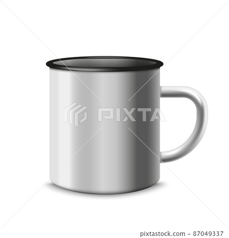 Realistic enamel mug mockup, 3d vector illustration isolated on white background. 87049337