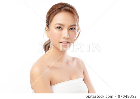Beautiful young asian woman with clean fresh skin on white background, Face care, Facial treatment, Beautiful young asian woman with clean fresh skin on white background, Face care, Facial treatment, 87049352