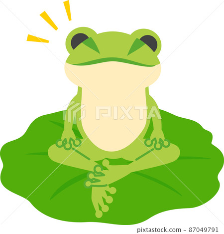 盤腿坐在荷葉上的青蛙角色 盤腿坐在荷葉上的青蛙角色 87049791