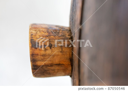 Old wooden barrel with cork. closed wine barrel Old wooden barrel with cork. closed wine barrel 87050546