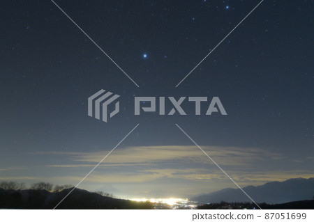 Sirius shining in the southern sky in Oizumi-cho, Hokuto City. Haze below it (at Makiba Park) 87051699