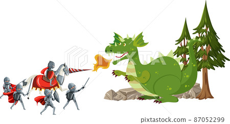 Armored warriors fighting with ancient dragon Armored warriors fighting with ancient dragon 87052299