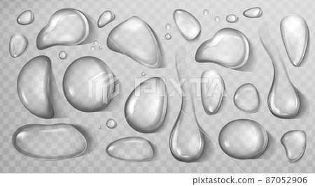 Realistic fresh pure water drops different shapes Realistic fresh pure water drops different shapes 87052906
