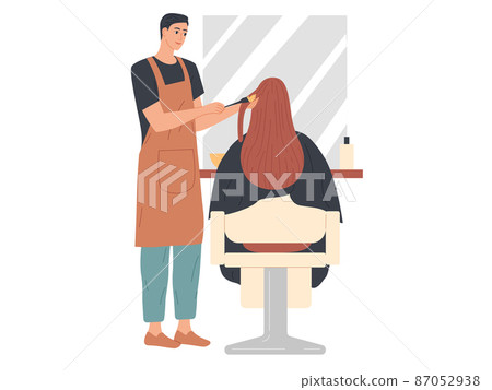 The hairdresser applies dye to the hair of the client. Hair dyeing, Hair coloring The hairdresser applies dye to the hair of the client. Hair dyeing, Hair coloring 87052938