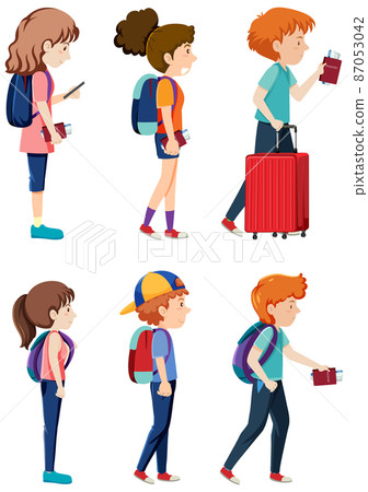 Set of different travellers cartoon character 87053042