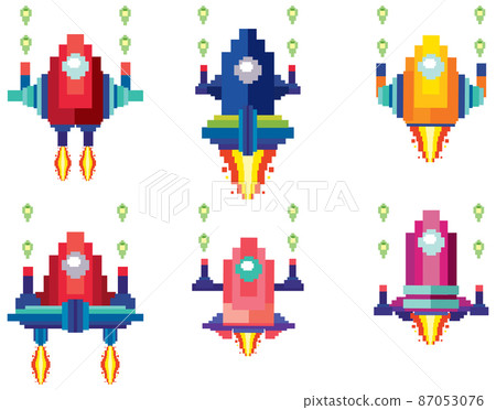 Set of pixel game spaceships isolated 87053076