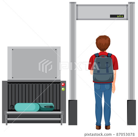 A passenger with airport baggage scanner 87053078