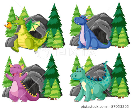 Set of dragons in front of big cave 87053205