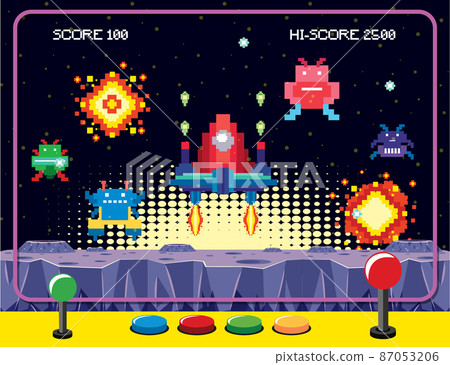 Retro pixel space game interface 87053206