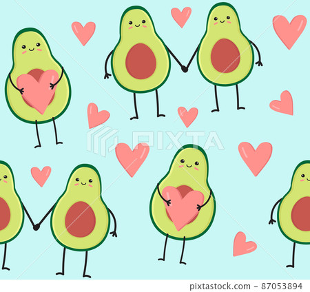 Vector seamless pattern of avocado with hearts Vector seamless pattern of avocado with hearts 87053894
