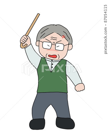 一位老人揮舞著拐杖 一位老人揮舞著拐杖 87054115