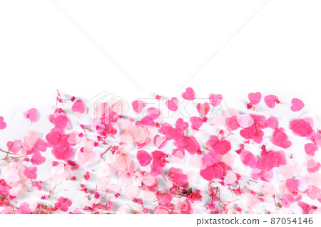 Valentine day or wedding romantic background with pink hearts on white 87054146