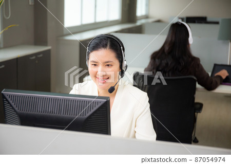 Customer service with friendly, woman call center and operator for support client. Customer service with friendly, woman call center and operator for support client. 87054974