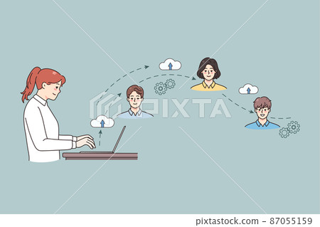 Businesswoman connect with colleagues on network  87055159