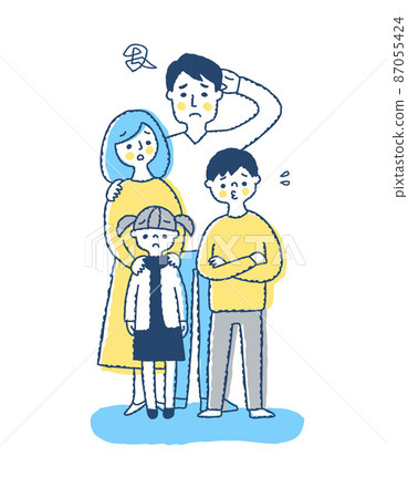 A family of four with a troubled expression, whole body A family of four with a troubled expression, whole body 87055424