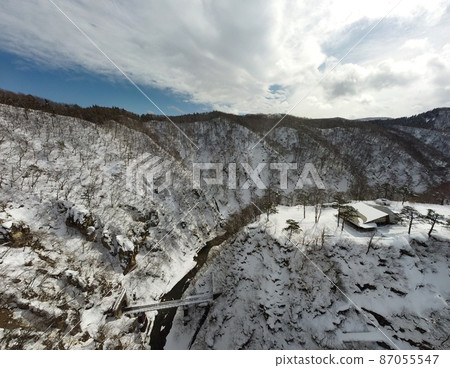 Midwinter Naruko Gorge aerial view 87055547