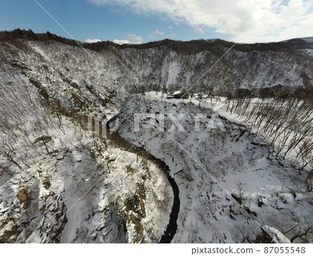 Midwinter Naruko Gorge aerial view 87055548