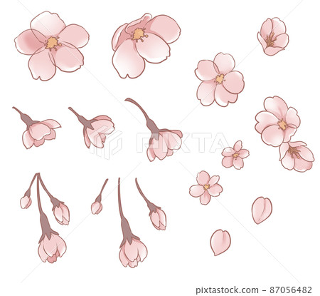 春天櫻花花瓣手繪素材 87056482