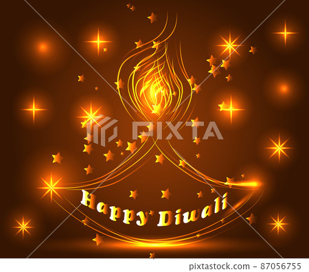 Happy Diwali. Light background. Lamp, oil lamp with a burning fire on a warm brown background Happy Diwali. Light background. Lamp, oil lamp with a burning fire on a warm brown background 87056755