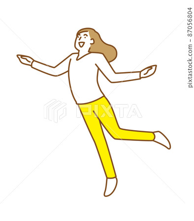 一個微笑著跳起來並欣喜若狂的女人 一個微笑著跳起來並欣喜若狂的女人 87056804