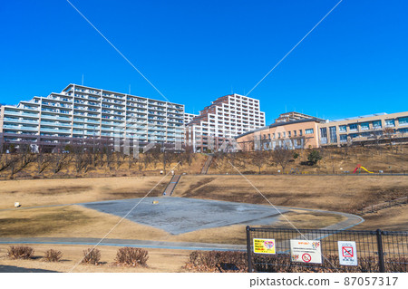 Machida City, Tokyo Mitsumeyama Park A park with a regulating pond that is submerged by heavy rain 87057317