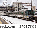 Special Rapid Service at Hikone Station on a snowy day Special Rapid Service at Hikone Station on a snowy day 87057508