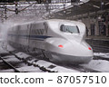 Shinkansen at Maibara Station in the snow Shinkansen at Maibara Station in the snow 87057510