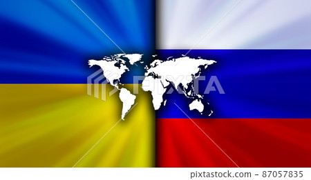 Ukraine vs Russia conflicting national flag economic background image Ukraine vs Russia conflicting national flag economic background image 87057835