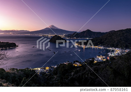 Uchiura Bay on the Izu Peninsula in Numazu City, Shizuoka Prefecture and Mt. Fuji during the magic hour 87058161