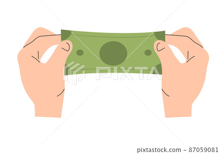 Flat illustration paper bill in hand isolated on white background Flat illustration paper bill in hand isolated on white background 87059081