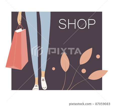 Illustration of a young modern girl goes shopping Illustration of a young modern girl goes shopping 87059083