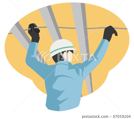Electrician wiring the ceiling 87059204