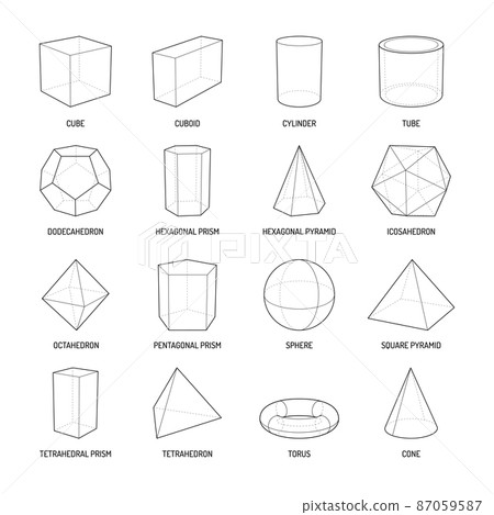 Basic Stereometry Shapes Line Set - Stock Illustration [87059587] - PIXTA