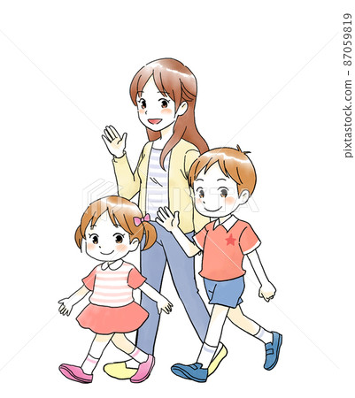 媽媽和孩子的手寫風格插圖 87059819