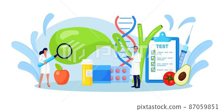 Gallbladder. Doctors treat gallstones. Gastroenterologist scientist doctor examine gall bladder. Biliary dyskinesia problems. Cholecystitis laboratory research. Healthcare, medical research 87059851